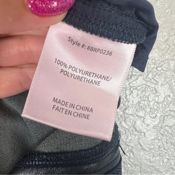 Badgley Mischka Navy Vegan Leather High Rise Straight Flare Stretchy Pants 6 - Picture 9 of 10